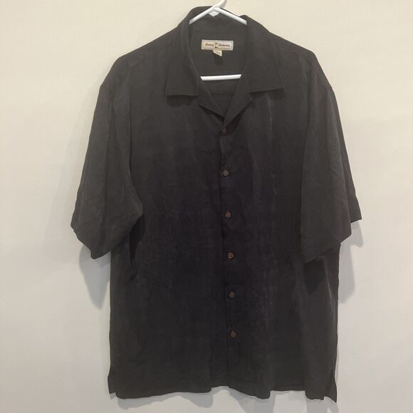 Tommy Bahama Other - Tommy Bahama 100% Silk Hawaiian Shirt Men's Large Black Button Up Embroidered